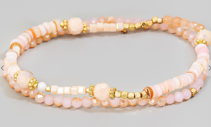 Pink Mixed Beaded Bracelet Set