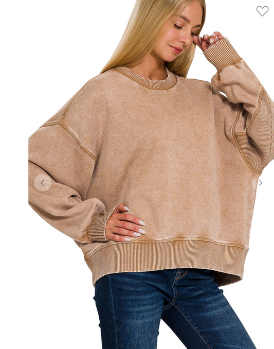 Acid Wash Fleece Oversized Pullover