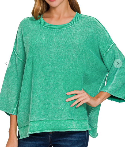 Washed 3/4 Sleeve Boxy Sweater