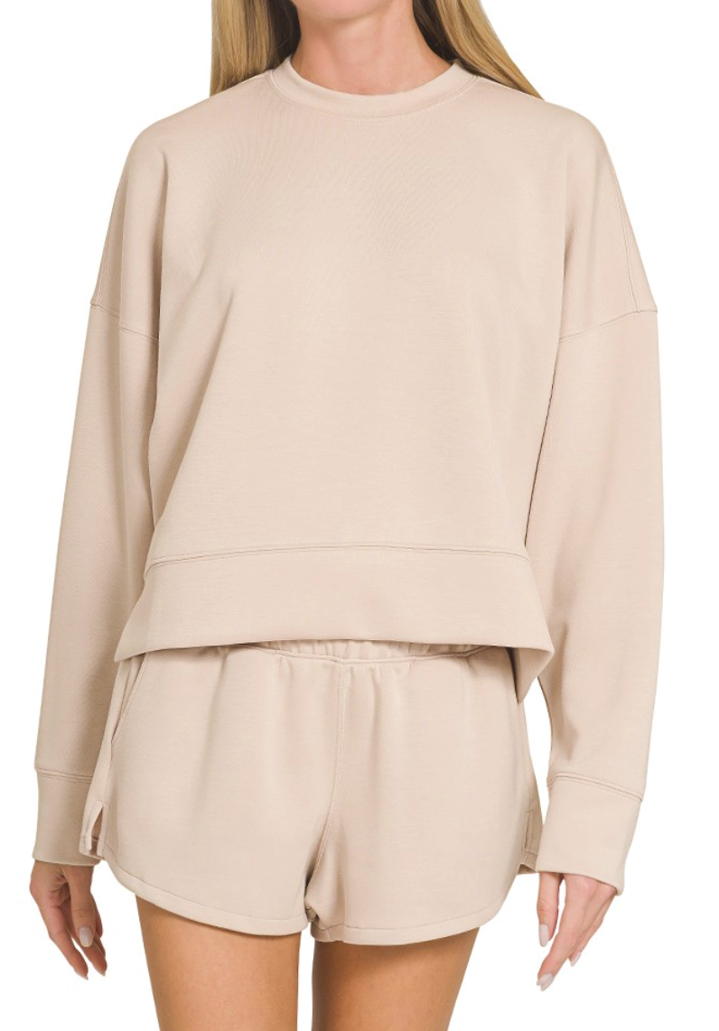 Scuba Long Sleeve Sweatshirt & Shorts Set - Sand Beige