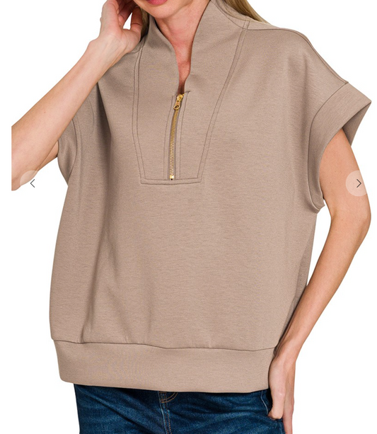 Scuba High Neck Half Zip Vest - Cocoa