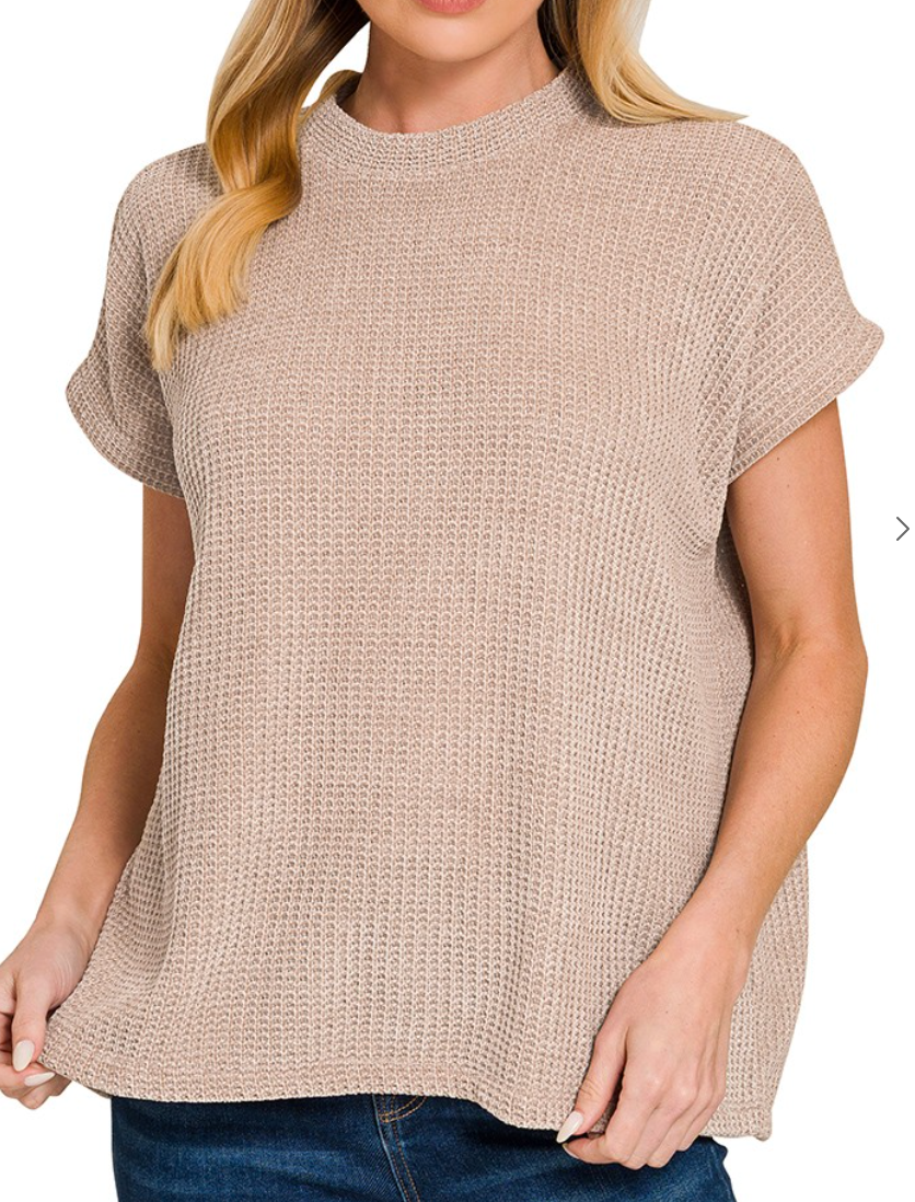 Chenille Waffle Cap Sleeve Sweater - Ash Mocha