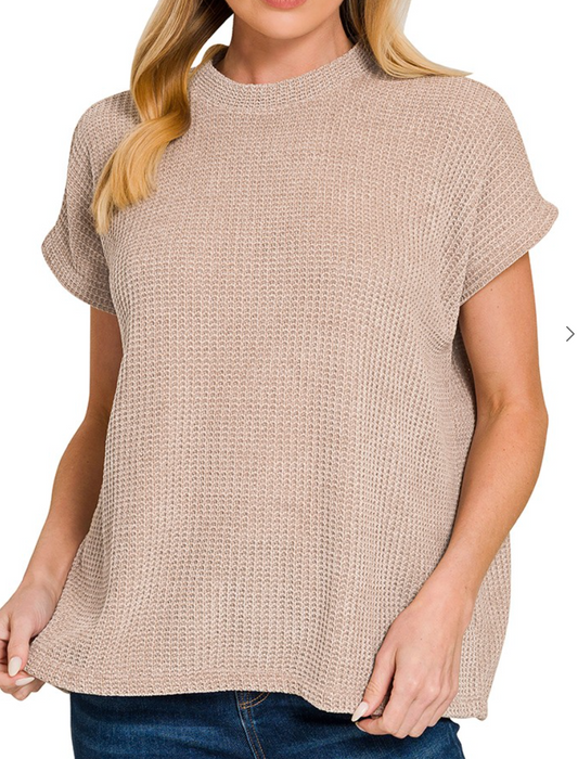 Chenille Waffle Cap Sleeve Sweater - Ash Mocha