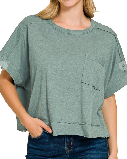 Heather Jade - Oversized Cropped Pocket Top