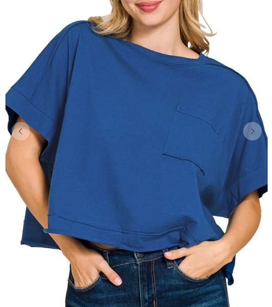 Light Navy - Oversized Cropped Pocket Top