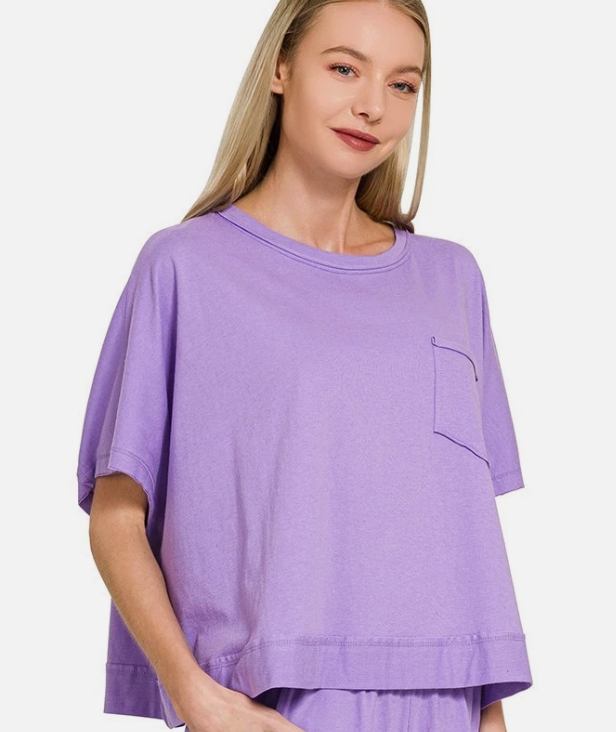 Lavender - Oversized Cropped Pocket Top