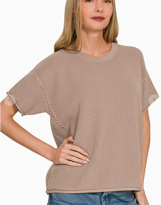 Viscose Round-neck Short Sleeve Sweater Cocoa