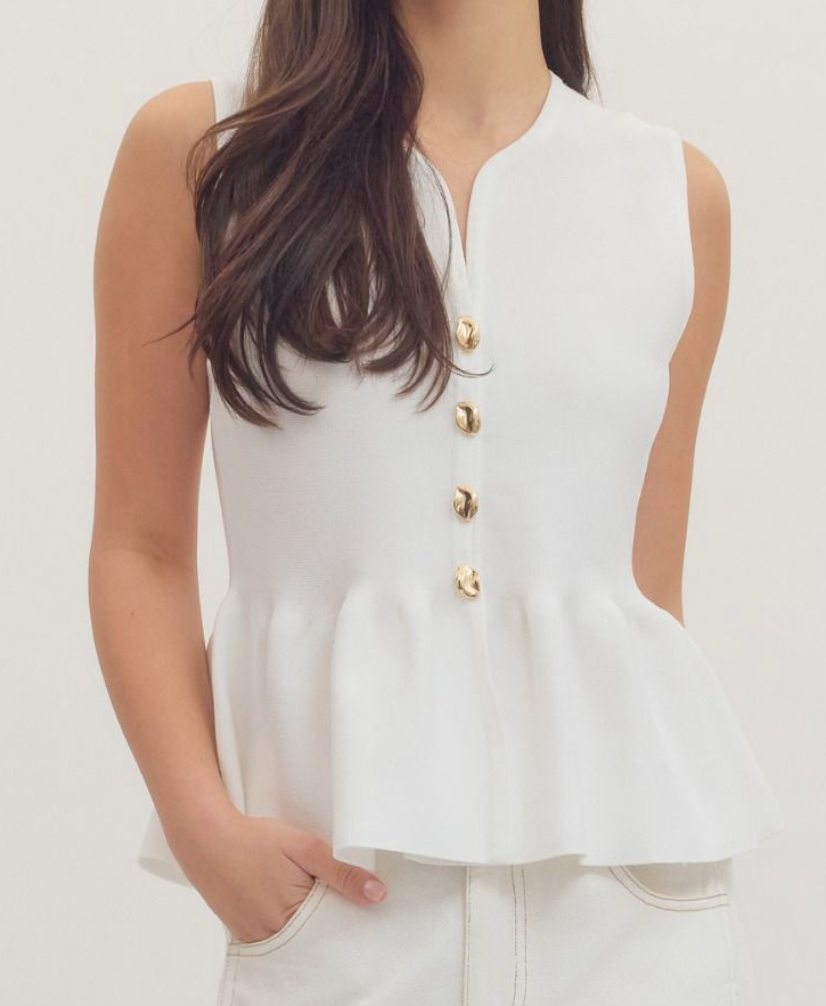 Gold Button Peplum - Off White
