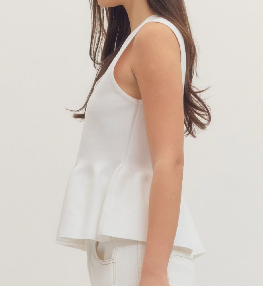 Gold Button Peplum - Off White