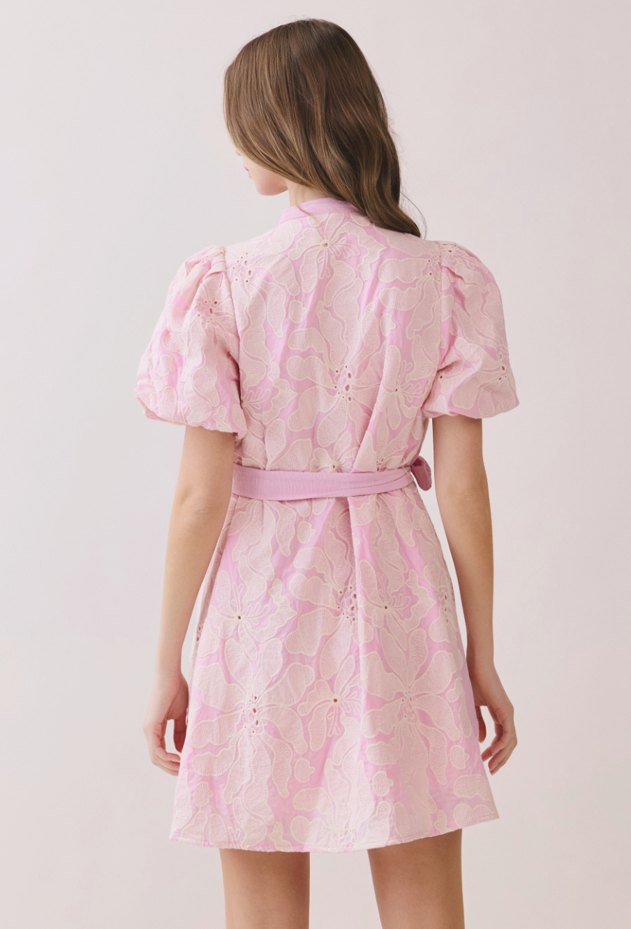 Floral Eyelet Pattern Button Front Mini Dress