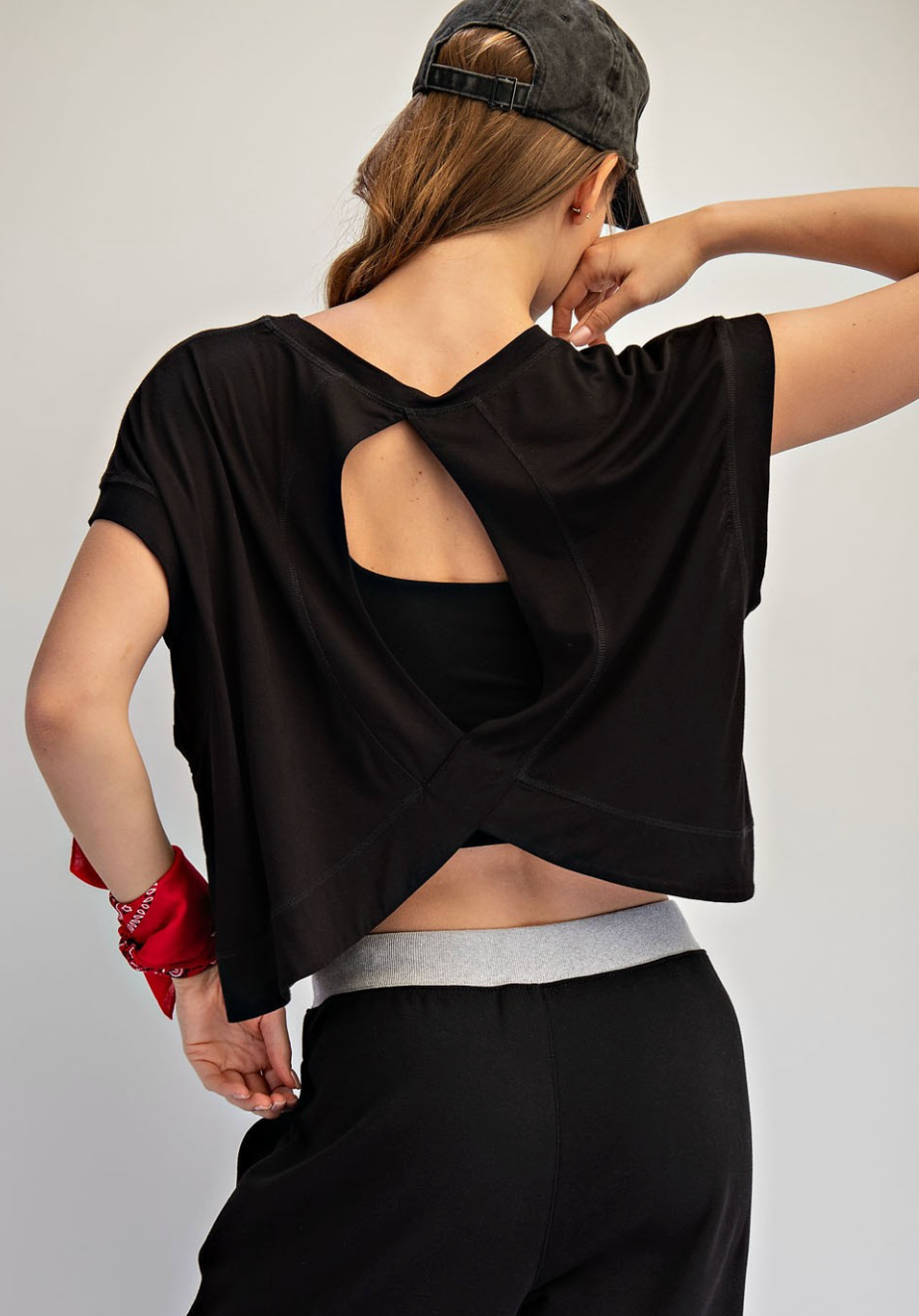Viscose Modal Open Back Top - Black