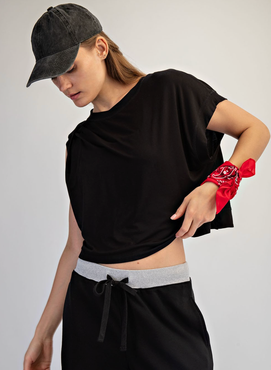 Viscose Modal Open Back Top - Black