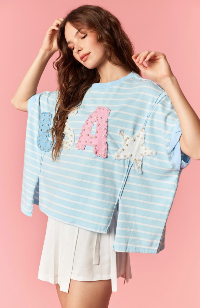 Pearl USA Stripe & Solid Color Block Top