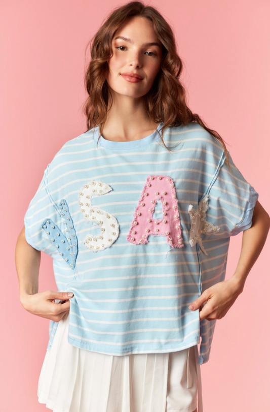 Pearl USA Stripe & Solid Color Block Top