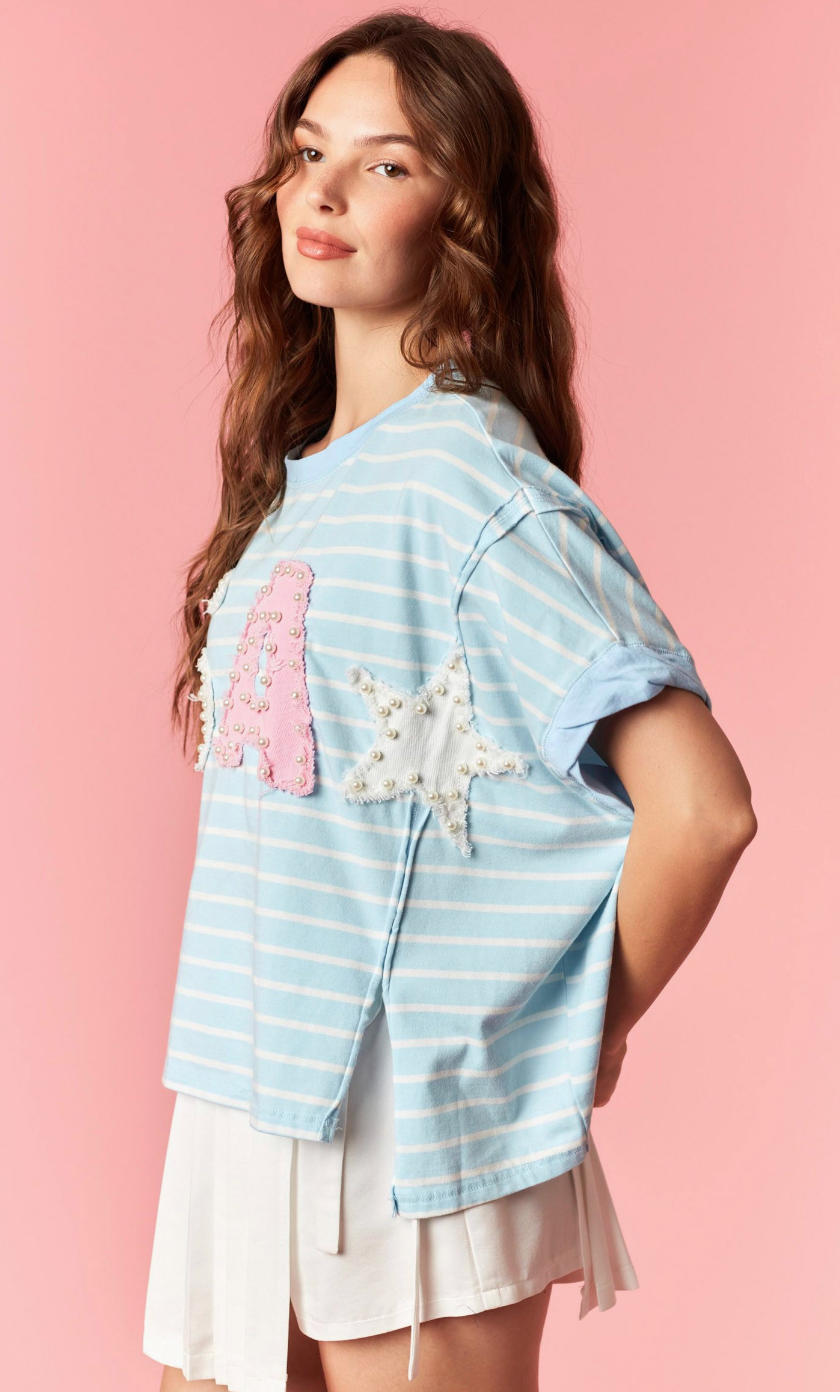 Pearl USA Stripe & Solid Color Block Top