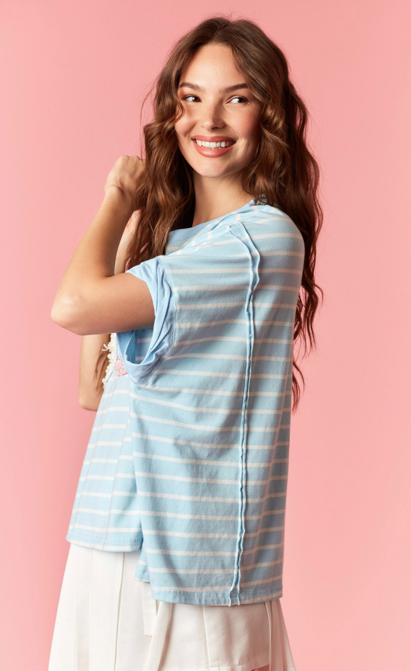 Pearl USA Stripe & Solid Color Block Top