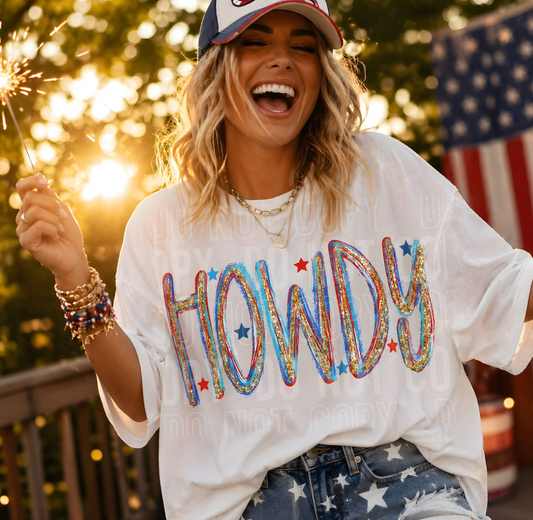 Red Blue & Faux Gold Glitter Howdy