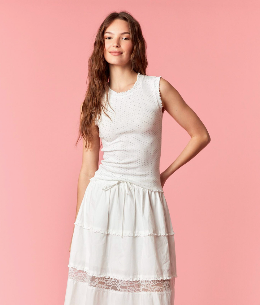 Mini Polka Dot Print Ruffle Detail Tank Top