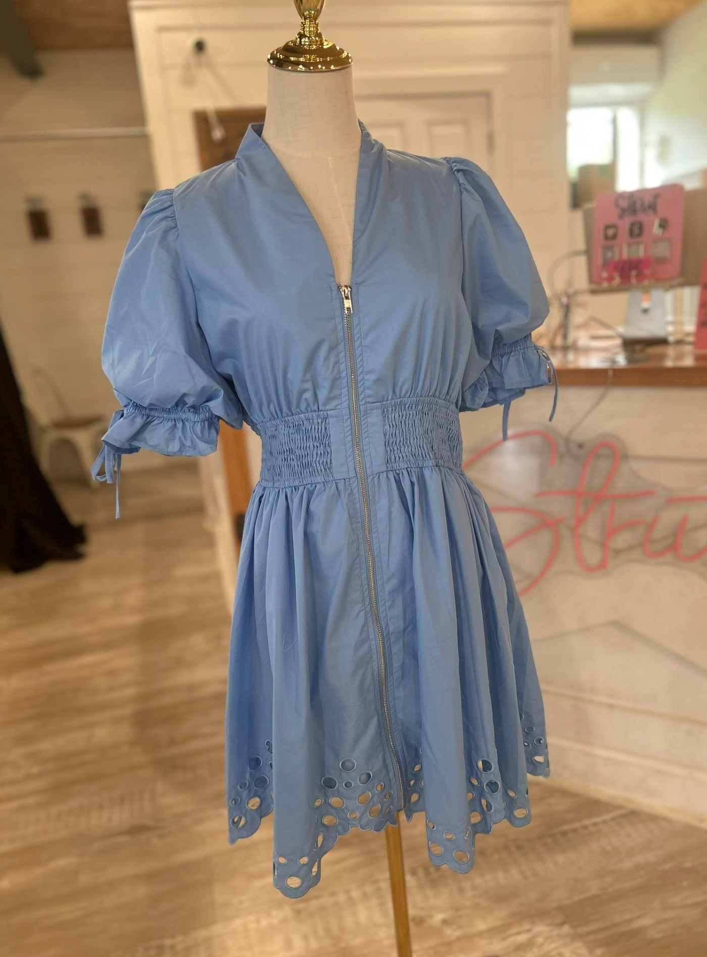Blue Puff Sleeve Dress