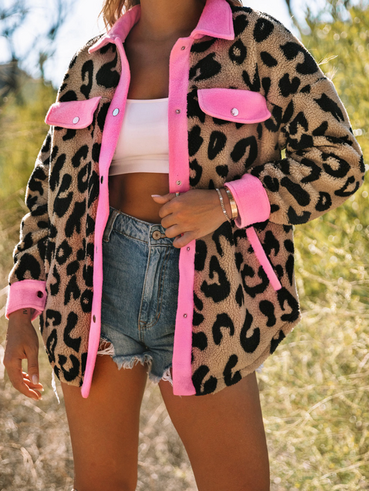 Faux Fur Leopard Button Down Jacket