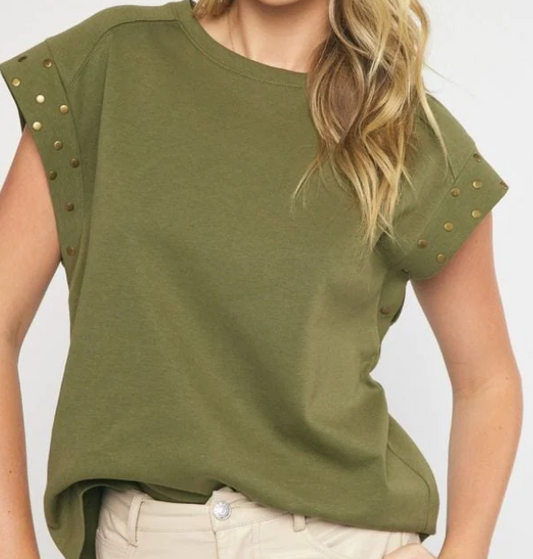 Olive Studded Sleevless Top