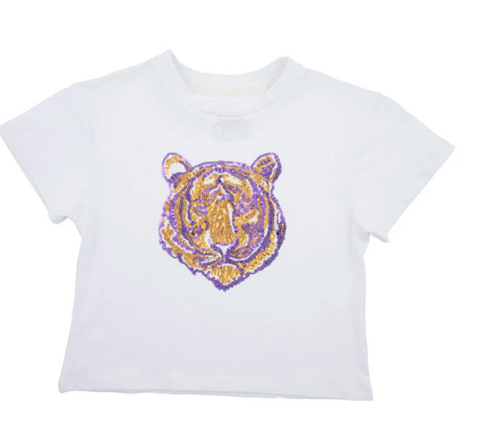 Kids Sequin Tiger Face Boxy Tee