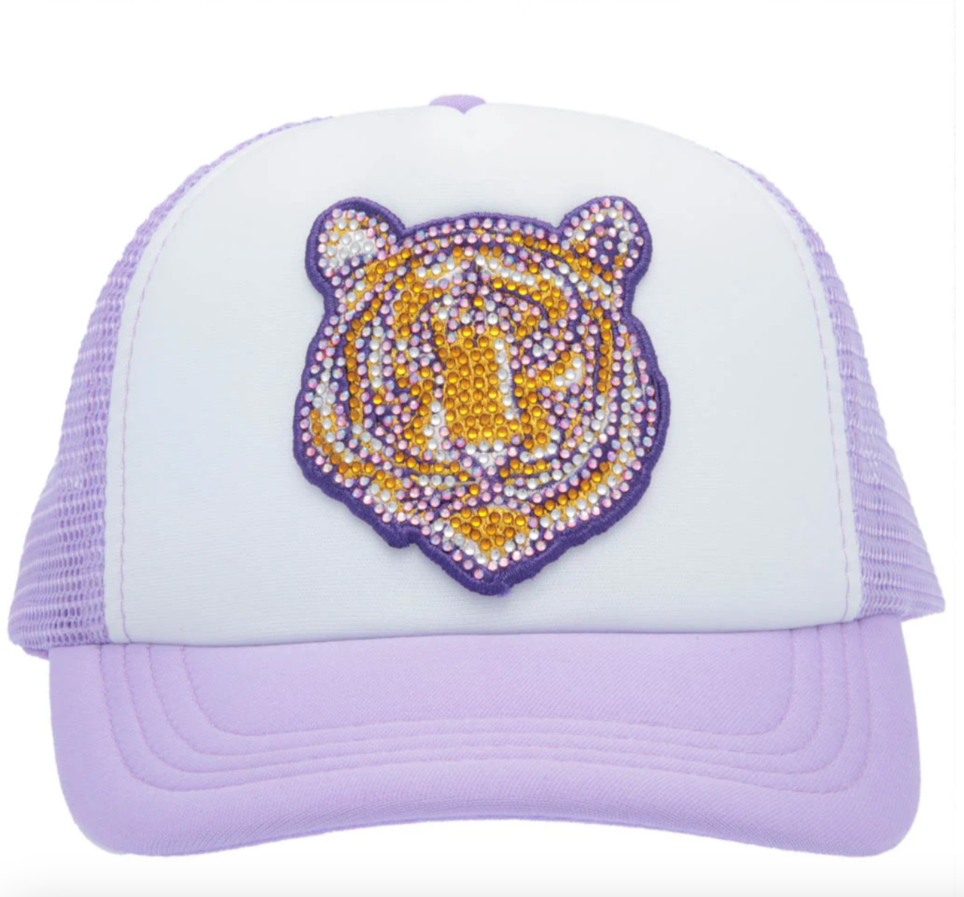 Rhinestone Tiger Face Lavender Youth Trucker Hat