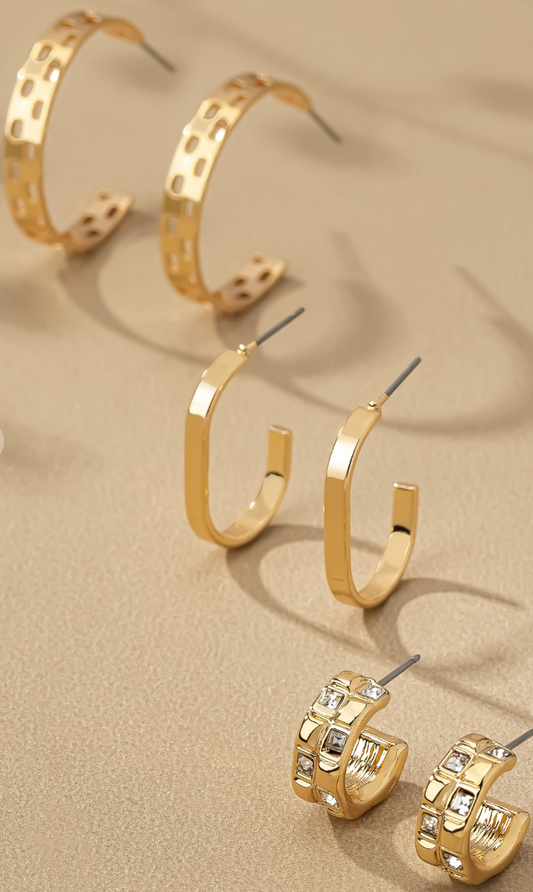 Gold Trio Earrings Set