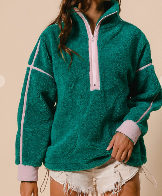 Contrast Half Zip Sherpa