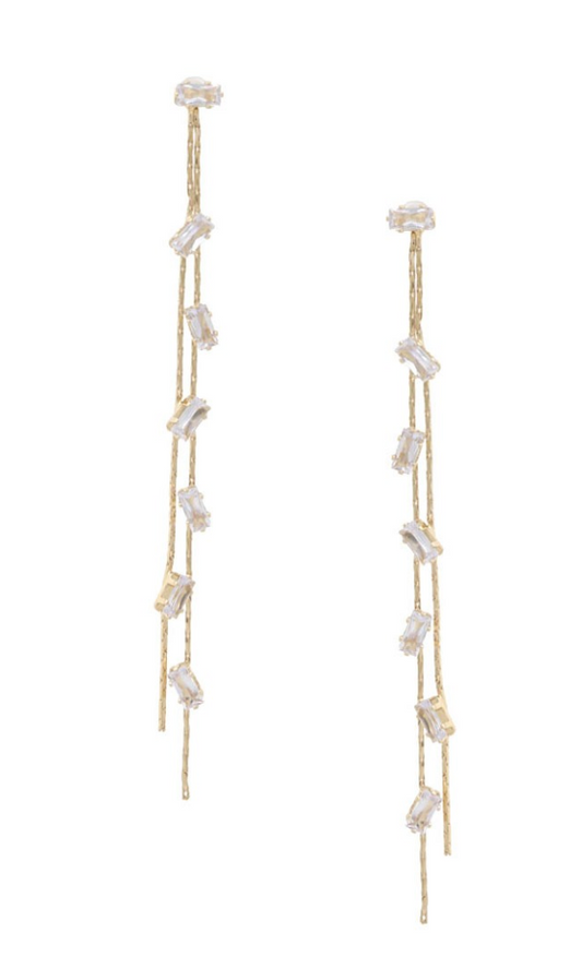 Dainty Gold Rhinestone Tassel Earrings