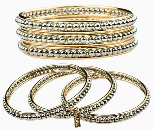 Pink Panache Gold and Silver Beaded Bangle Bracelet Set