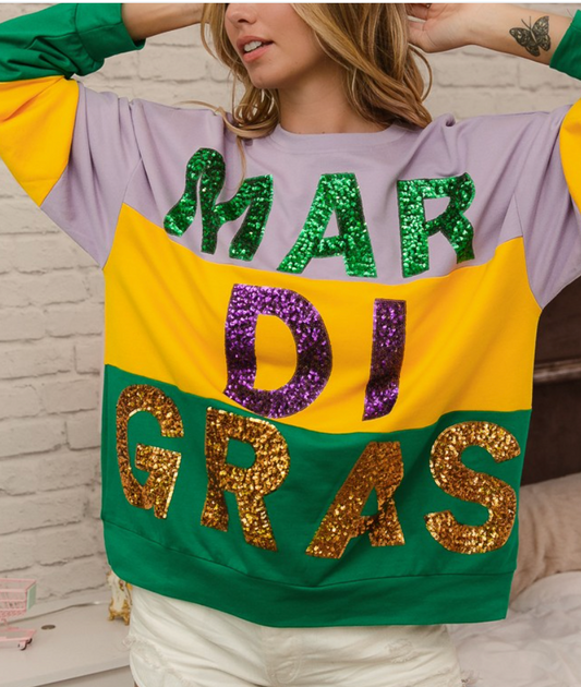 Sequin Mardi Gras Color Block Sweatshirt