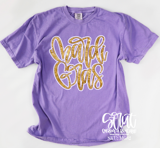 Gold Mardi Gras Cursive Comfort Colors Tee