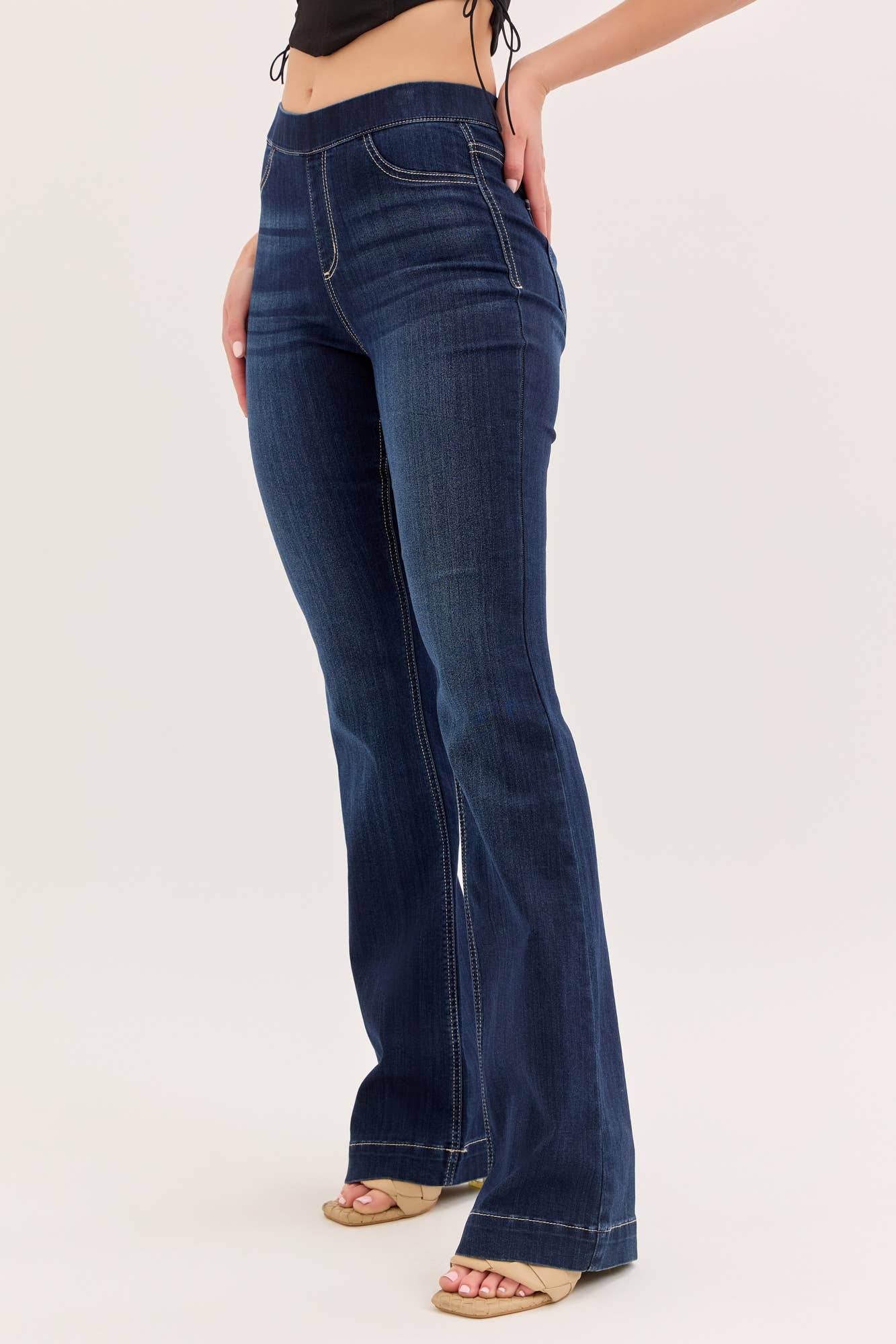 High Rise Dark Pull On Flare Jegging