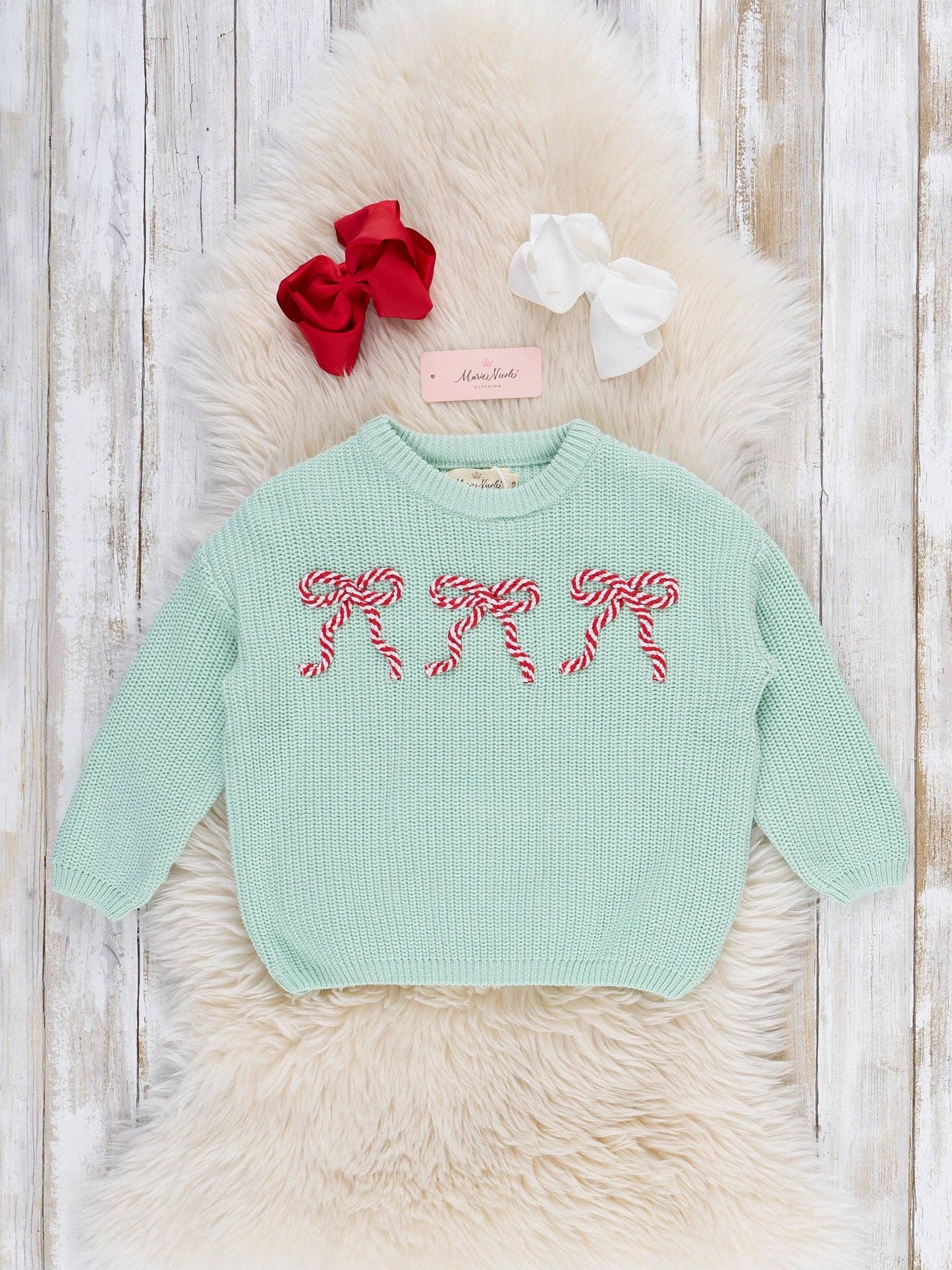 Peppermint Bows Oversized Sweater