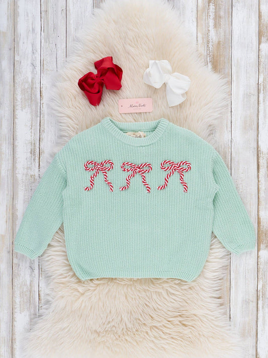 Peppermint Bows Oversized Sweater