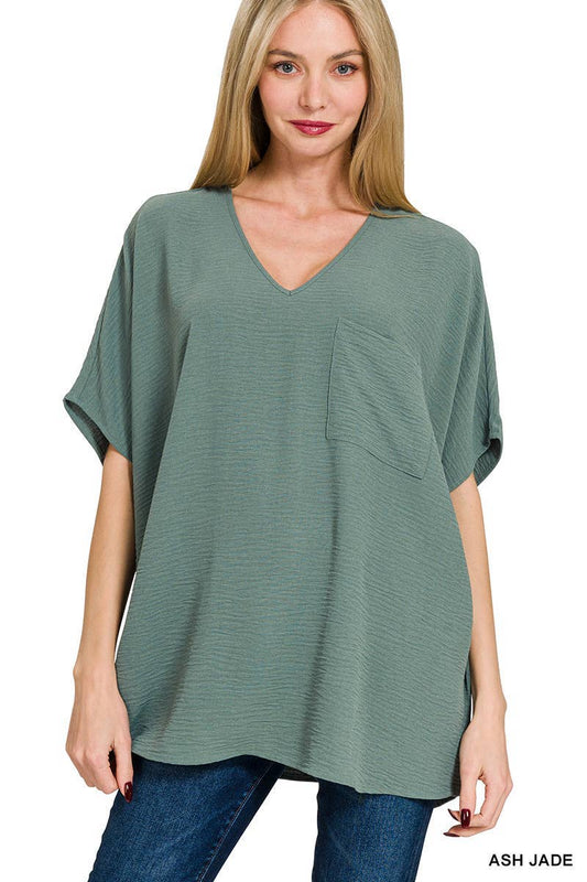 Jade Green V Neck Airflow Top