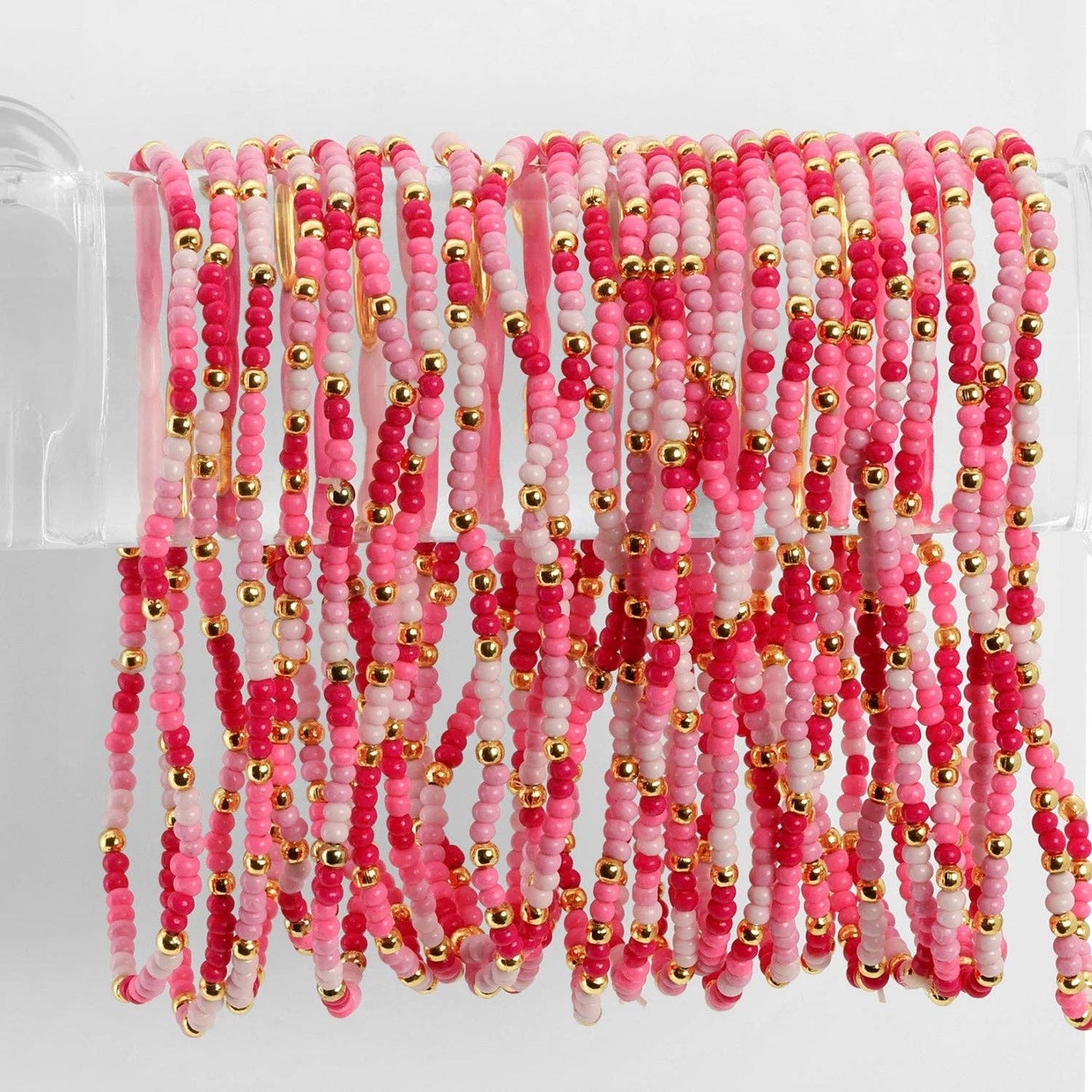 Assorted 2mm Stretch Seed Bead Bracelets: Pink