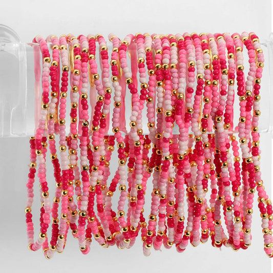 Assorted 2mm Stretch Seed Bead Bracelets: Pink