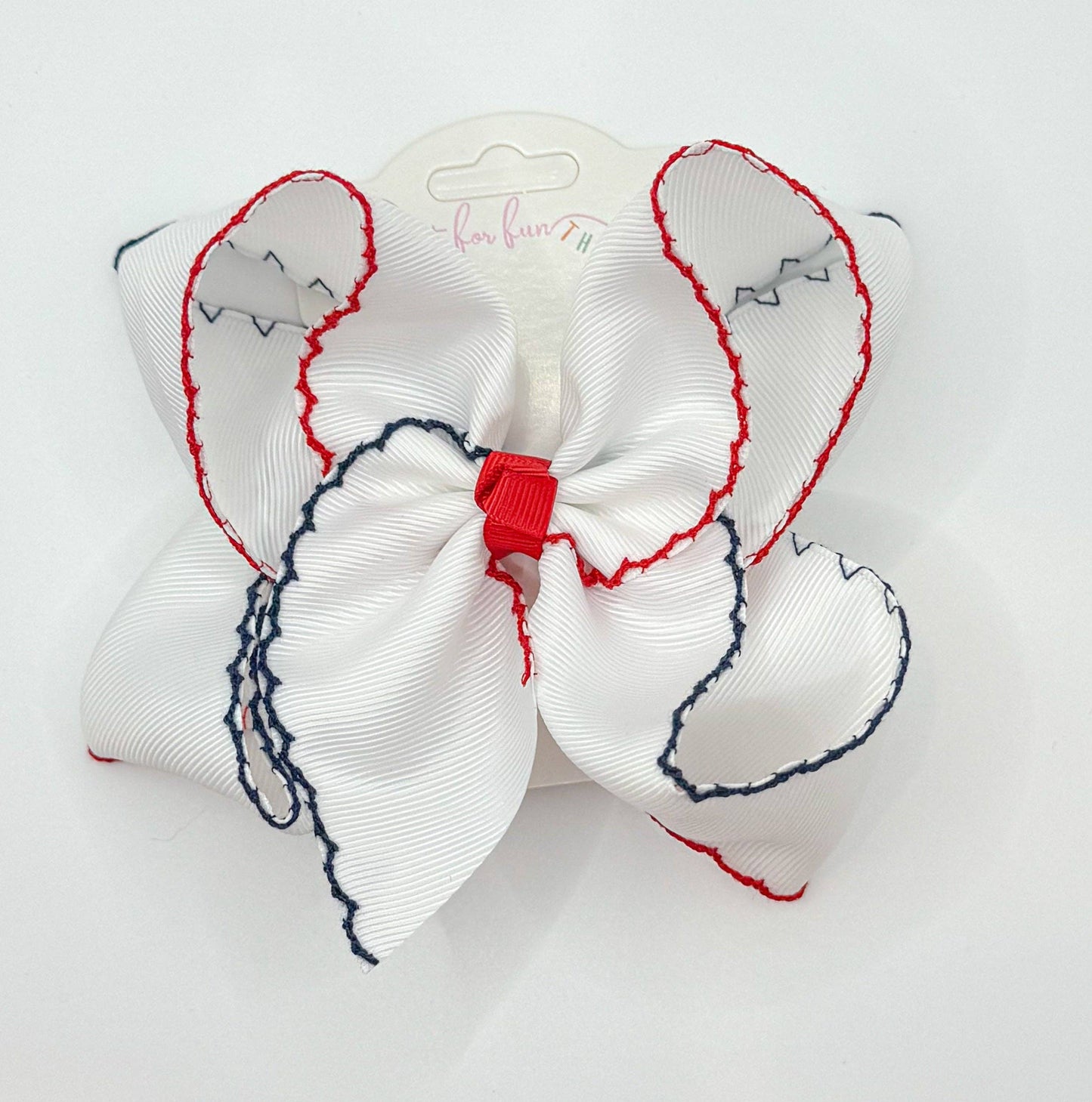 Red/Navy Moonstitch Bow: 4 inch