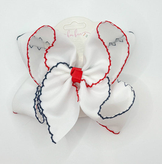Red/Navy Moonstitch Bow: 4 inch