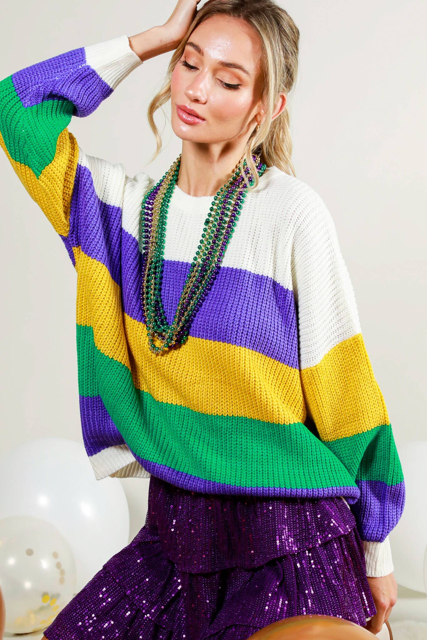 Mardi Gras Color Block Knitted Sweater