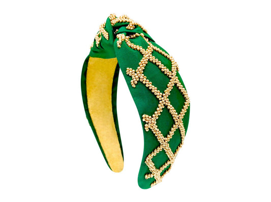 Game Day Headband - Green and Gold Criss Cross