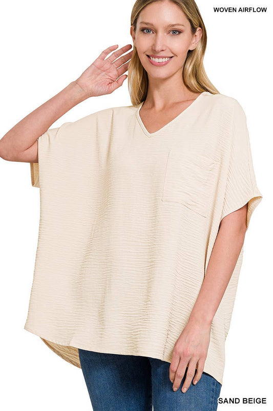 Beige Vneck Airflow Top