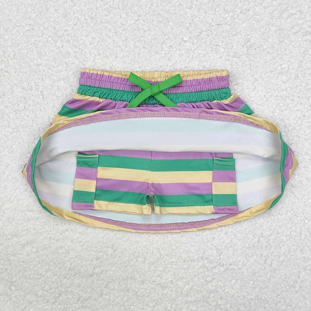 Girls Mardi Gras Striped Skorts