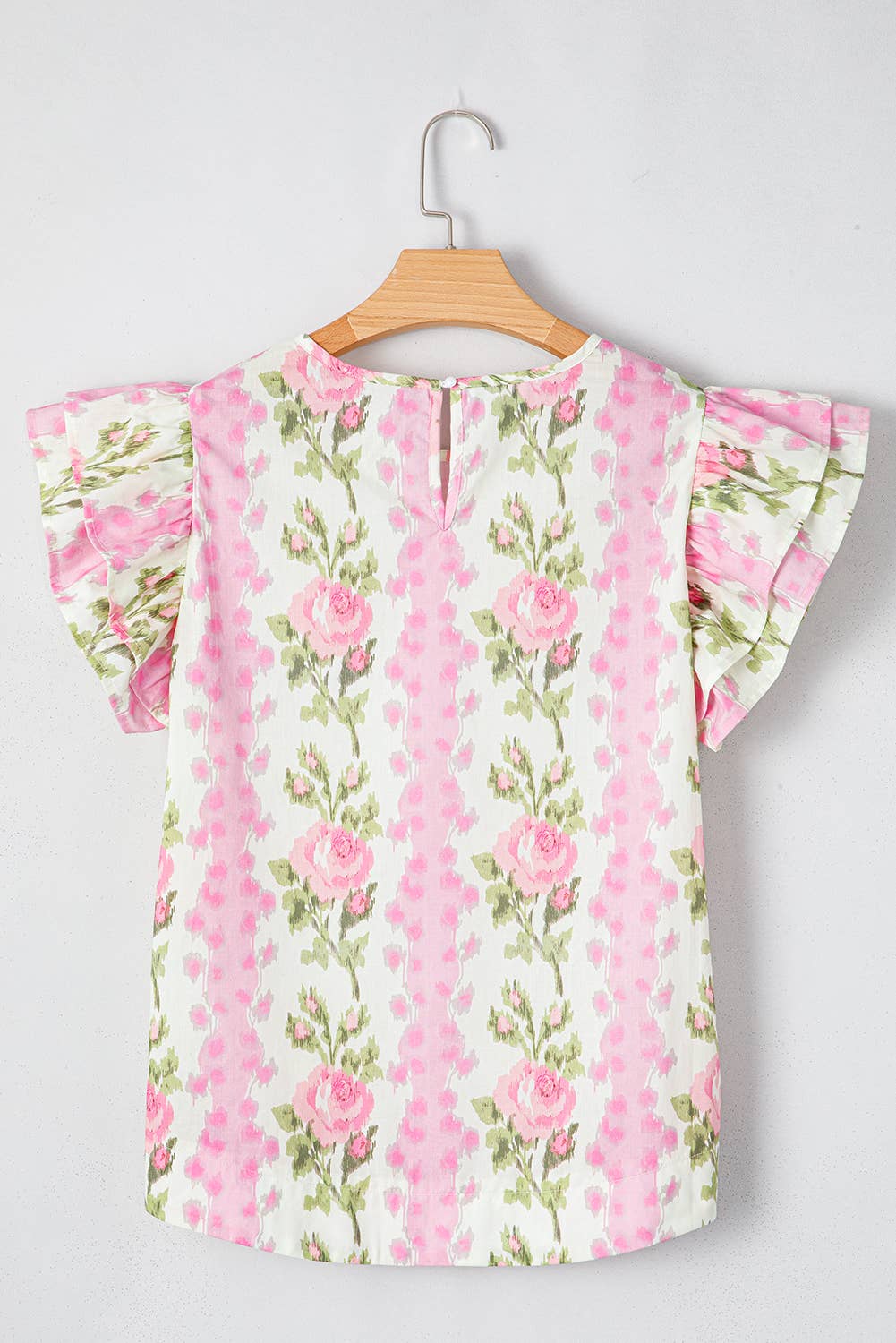 Floral Print Striped Ruffled Sleeve Top