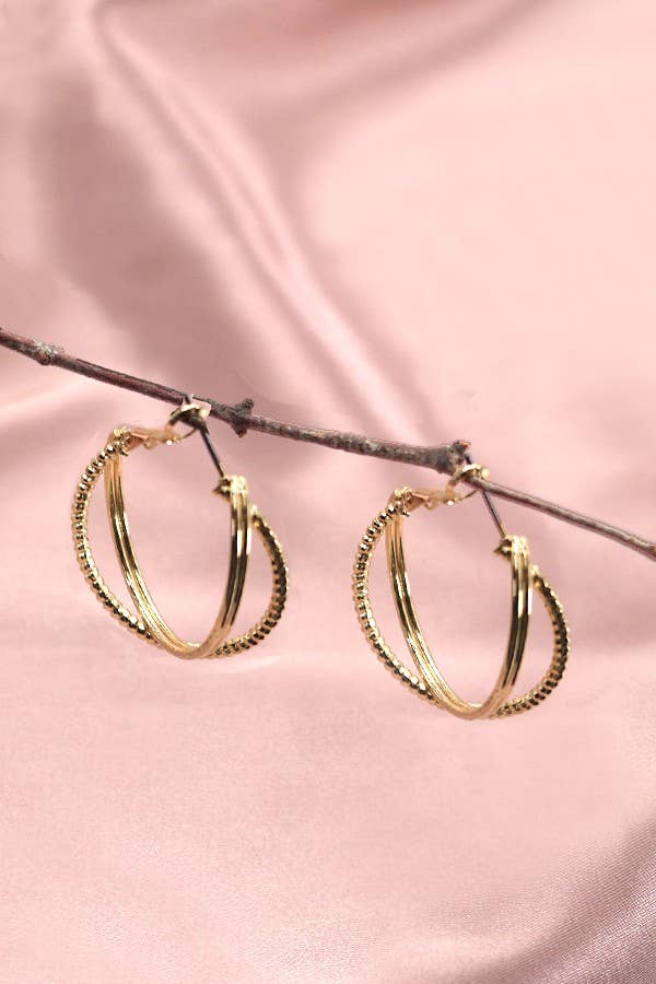 INTERTWINED HALF SPHERE HOOP EARRINGS | 31E03712: GOLD
