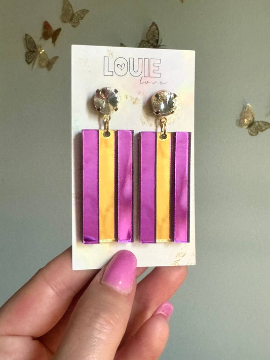 Gold and Purple Acrylic Louisiana LSU Tigers Earrings