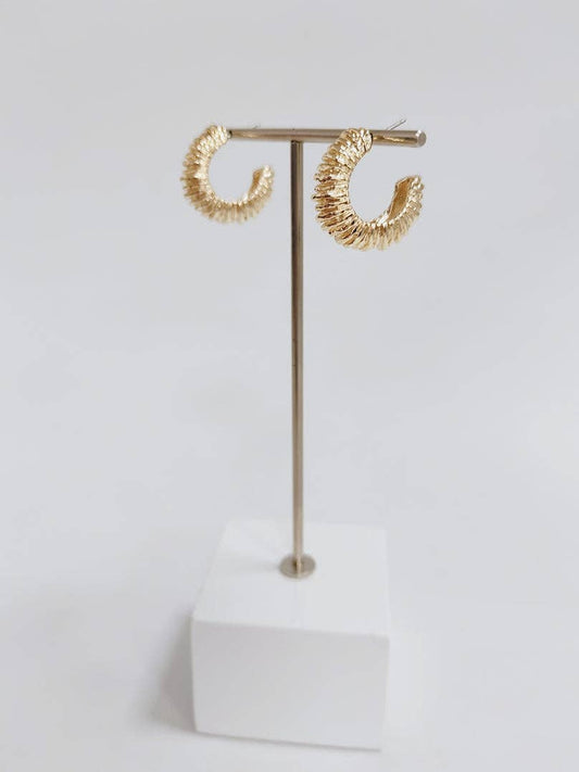 Gold Textured 1" Hoop Earrings