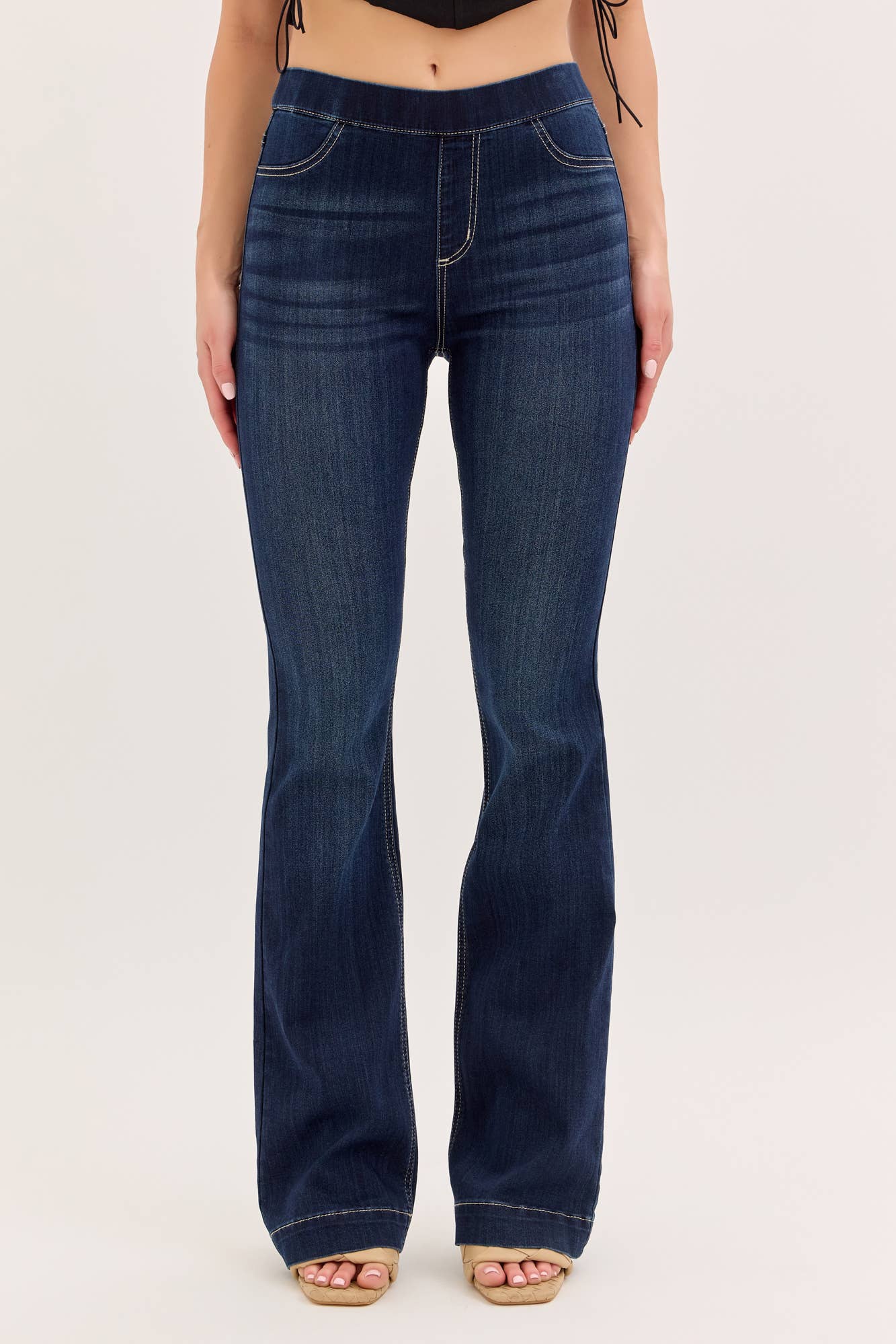 High Rise Dark Pull On Flare Jegging